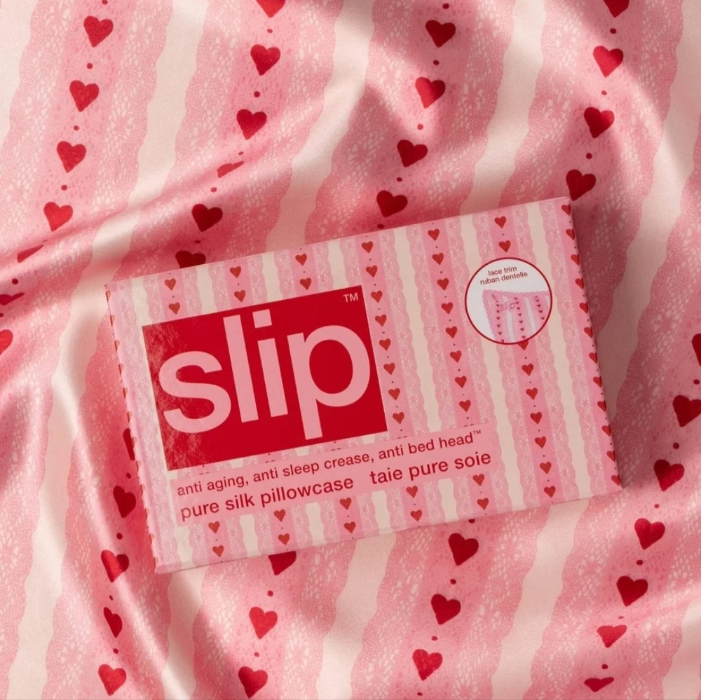 Slip Pure Silk Queen Pillowcases With Lace Trim in Sweetie